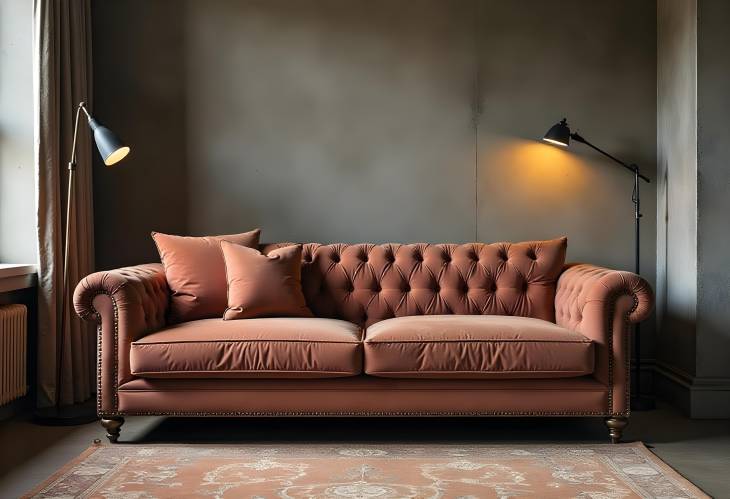 Industrial Loft Grunge Interior Highlighting a Plush Luxurious Sofa